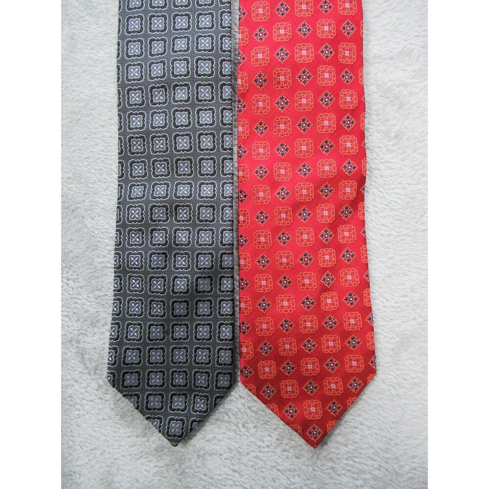 2pcs Jos A Bank Tie Signature Collection Mens 100% Silk Geometric Red Gray